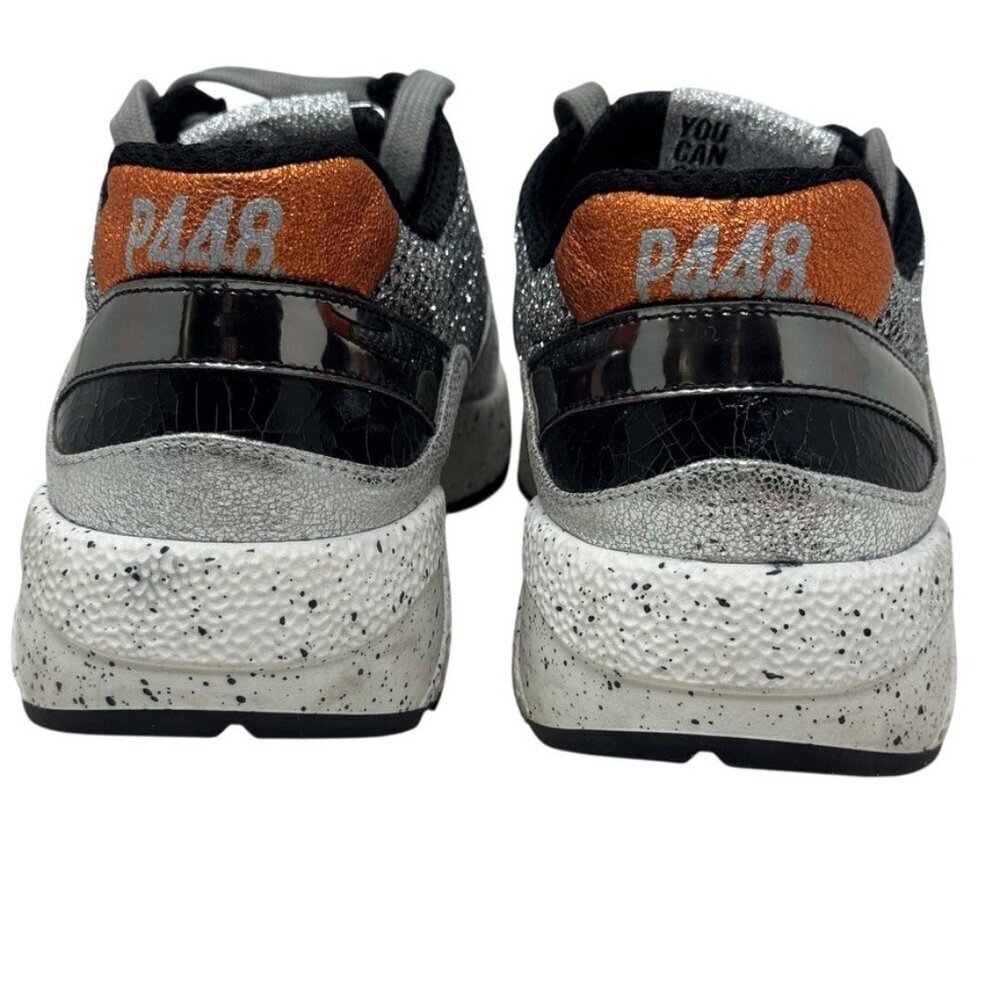 P448 Women’s Size 37 Black Silver Glitter Mesh Chunky Sneakers - Picture 10 of 14